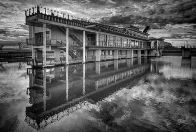 Interpretive Centre in B&W 05, Ralph Klein Park, Calgary, Alberta, 2022-09-22